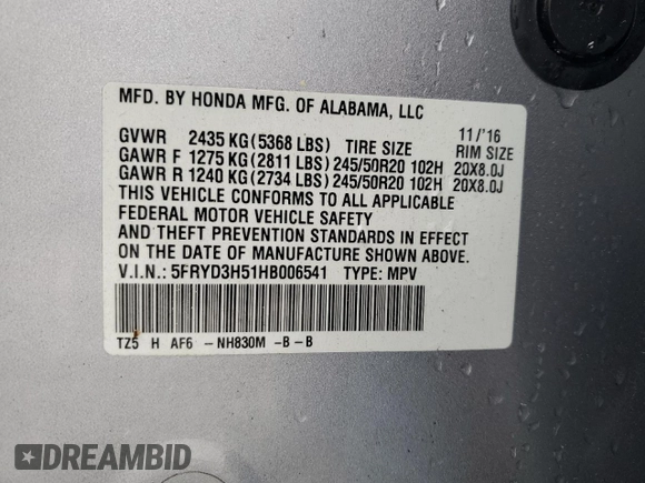 2017 Acura MDX Technology with VIN 5FRYD3H51HB006541, listed as a Copart auction lot 49956465 with Not provided miles and Salvage title. Bid and sale history available at DreamBid. Image 15.