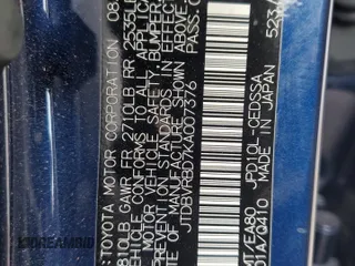 2019 Toyota Mirai with VIN JTDBVRBD7KA007376, listed as a Copart auction lot 86543454 with 27,724 mi miles and Salvage title. Bid and sale history available at DreamBid. Image 12.