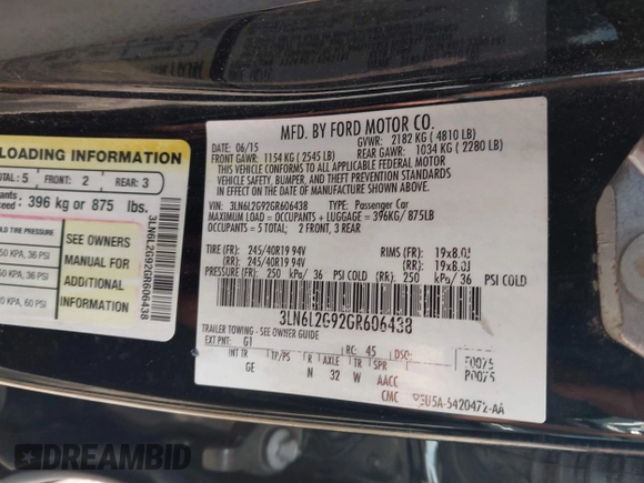 2016 Lincoln MKZ with VIN 3LN6L2G92GR606438, listed as a IAAI auction lot 41971225 with 173,566 mi miles. Bid and sale history available at carsss.com. Image 9.