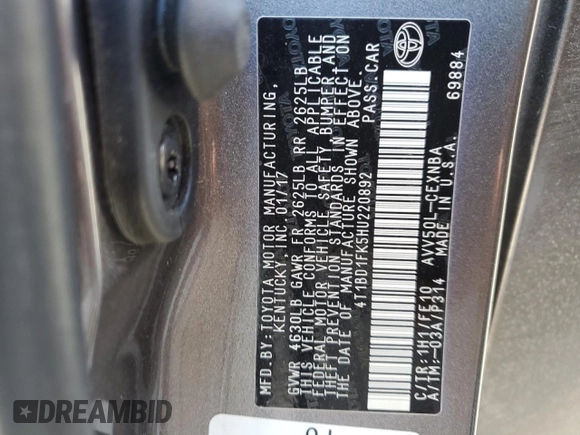 2017 Toyota Camry Hybrid LE with VIN 4T1BD1FK5HU220892, listed as a Copart auction lot 47309655 with 66,327 mi miles and Salvage Title. Bid and sale history available at carsss.com. Image 15.