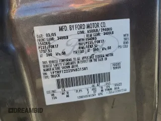 2005 Ford F-150 XL with VIN 1FTRF12225NB31581, listed as a Copart auction lot 46834445 with 201,081 mi miles and Salvage Title. Bid and sale history available at carsss.com. Image 12.
