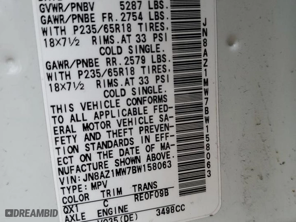 2011 Nissan Murano S with VIN JN8AZ1MW7BW158063, listed as a Copart auction lot 48176475 with 0 mi miles and Clean Title. Bid and sale history available at carsss.com. Image 16.