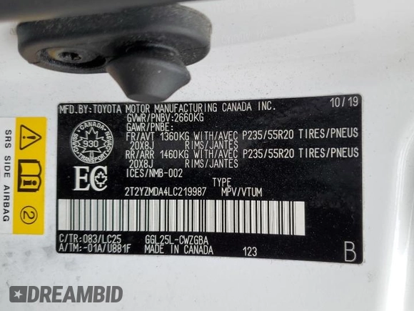 2020 Lexus RX 350 F Sport Performance с VIN 2T2YZMDA4LC219987, выставлен на аукционе Copart как лот 59854285 с пробегом 89 457 миль миль и Чистый • Clean title. История ставок и продаж доступна на DreamBid. Изображение 13.