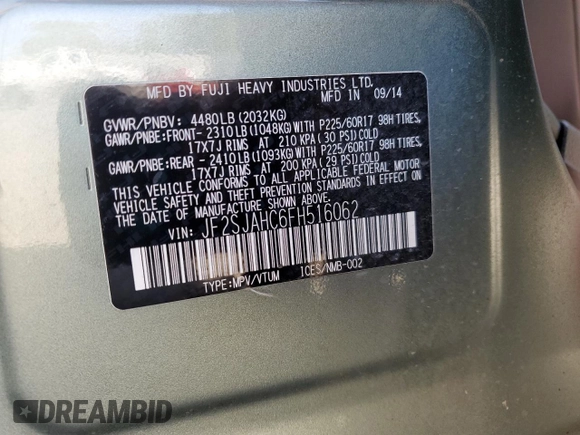 2015 Subaru Forester 2.5i Limited with VIN JF2SJAHC6FH516062, listed as a Copart auction lot 54583445 with 108,538 mi miles and Salvage Title. Bid and sale history available at carsss.com. Image 13.