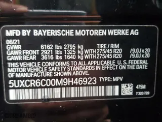 2021 BMW X5 xDrive40i with VIN 5UXCR6C00M9H46923, listed as a Copart auction lot 50359495 with 0 mi miles and Salvage Title. Bid and sale history available at carsss.com. Image 13.