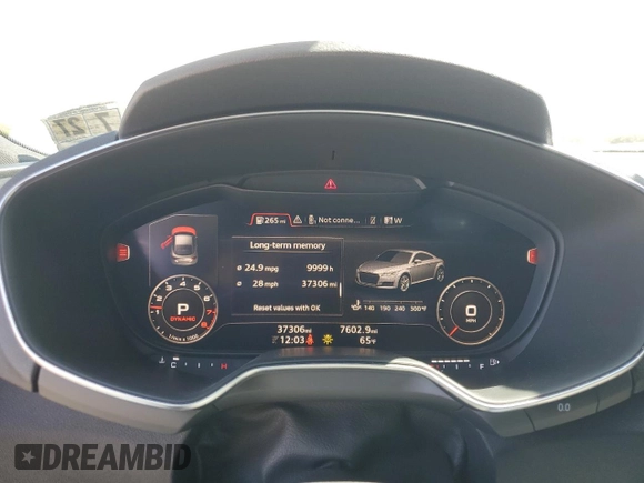 2022 Audi TT with VIN TRUAEAFV4N1005885, listed as a Copart auction lot 53114645 with 37,306 mi miles and Salvage title. Bid and sale history available at DreamBid. Image 9.