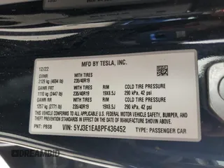 2023 Tesla Model 3 z VIN 5YJ3E1EA8PF436452, wystawiony jako Copart lot #59562355 z przebiegiem 117 512 mil mil oraz Czysty tytuł • Clean title. Historia ofert i sprzedaży dostępna na DreamBid. Obrazek 12.