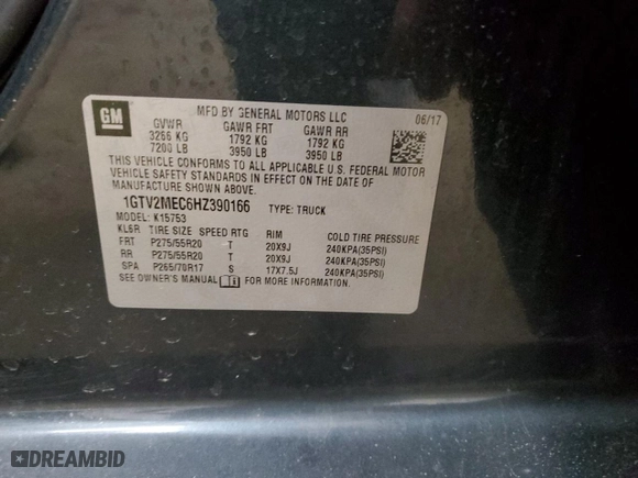 2017 GMC Sierra 1500 SLE with VIN 1GTV2MEC6HZ390166, listed as a Copart auction lot 49555425 with 84,862 mi miles and Salvage Title. Bid and sale history available at carsss.com. Image 14.