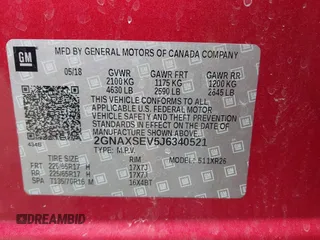 2018 Chevrolet Equinox LT with VIN 2GNAXSEV5J6340521, listed as a IAAI auction lot 42112332 with 57,857 mi miles. Bid and sale history available at carsss.com. Image 9.