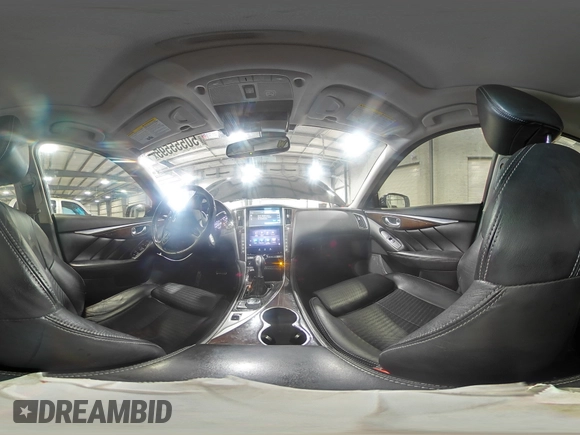 2014 Infiniti Q50 Premium with VIN JN1BV7AR1EM705764, listed as a Copart auction lot 50555595 with 105,626 mi miles and Salvage Title. Bid and sale history available at DreamBid. Image 14.