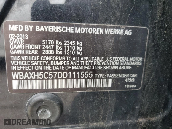 2013 BMW 5 Series 528i xDrive z VIN WBAXH5C57DD111555, wystawiony jako Copart lot #57284575 z przebiegiem 145 947 mil mil oraz Tytuł czysty. Historia ofert i sprzedaży dostępna na DreamBid. Obrazek 12.