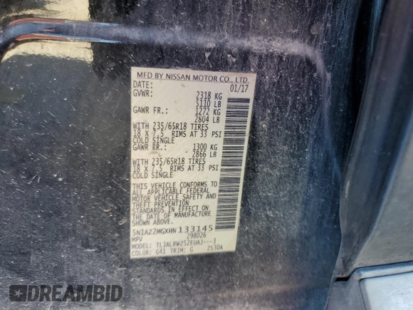 2017 Nissan Murano Platinum z VIN 5N1AZ2MGXHN133145, wystawiony jako Copart lot #86385264 z przebiegiem 128 508 mil mil oraz Szkoda całkowita • Salvage title. Historia ofert i sprzedaży dostępna na DreamBid. Obrazek 13.