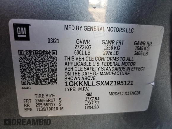 2021 GMC Acadia AT4 with VIN 1GKKNLLSXMZ195121, listed as a Copart auction lot 86712964 with 73,852 mi miles and Salvage Title. Bid and sale history available at DreamBid. Image 14.