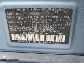 2012 Subaru Outback 3.6R Limited with VIN 4S4BRDLC4C2253838, listed as a IAAI auction lot 41956688 with 182,330 mi miles. Bid and sale history available at carsss.com. Image 9.
