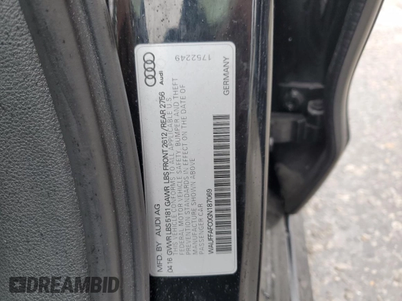 2016 Audi A6 2.0T Premium with VIN WAUFFAFC0GN187069, listed as a Copart auction lot 89214045 with 138,301 mi miles and Salvage Title. Bid and sale history available at carsss.com. Image 13.