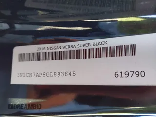 2016 Nissan Versa S Plus with VIN 3N1CN7AP8GL893845, listed as a IAAI auction lot 41390431 with Not Provided miles. Bid and sale history available at carsss.com. Image 9.