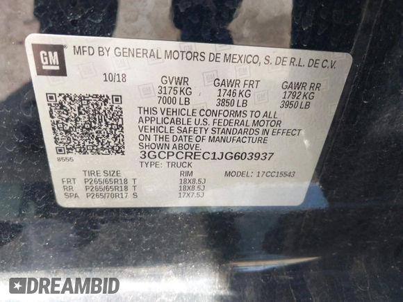 2018 Chevrolet Silverado 1500 LT with VIN 3GCPCREC1JG603937, listed as a IAAI auction lot 42067510 with 81,187 mi miles and . Bid and sale history available at DreamBid. Image 9.