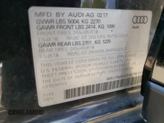 2017 Audi allroad A4 Premium with VIN WA17NAF43HA134131, listed as a Copart auction lot 65572503 with 85,319 mi miles and . Bid and sale history available at DreamBid. Image 12.