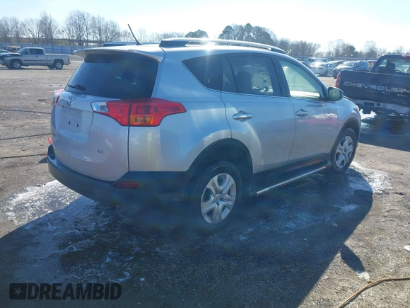 2013 Toyota RAV4 LE with VIN JTMZFREV9DD000690, listed as a IAAI auction lot 41575027 with 123,038 mi miles. Bid and sale history available at carsss.com. Image 4.