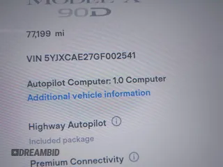 2016 Tesla Model X 70D z VIN 5YJXCAE27GF002541, wystawiony jako IAAI lot #41957228 z przebiegiem 77 199 mil mil oraz . Historia ofert i sprzedaży dostępna na DreamBid. Obrazek 9.