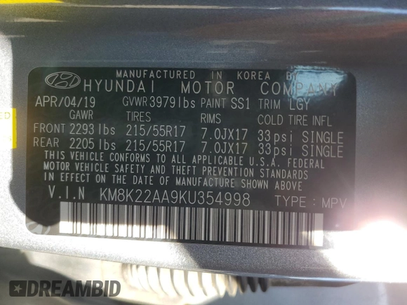 2019 Hyundai Kona SEL with VIN KM8K22AA9KU354998, listed as a Copart auction lot 50656675 with 29,204 mi miles and Salvage Title. Bid and sale history available at carsss.com. Image 13.