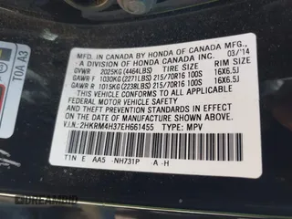 2014 Honda CR-V LX with VIN 2HKRM4H37EH661455, listed as a IAAI auction lot 41753487 with 88,898 mi miles. Bid and sale history available at carsss.com. Image 9.