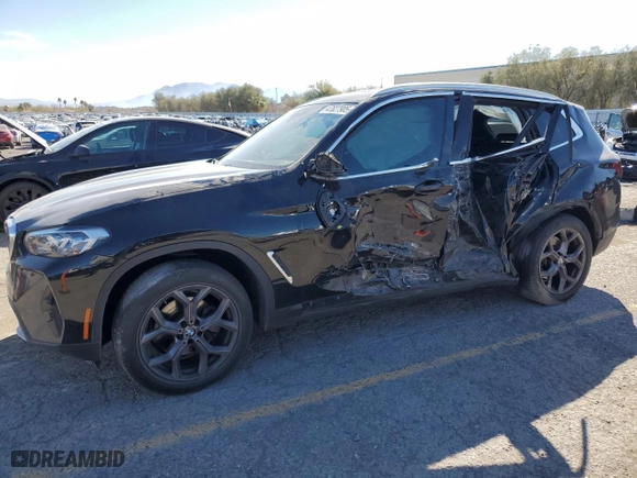 2022 BMW X3 sDrive30i with VIN 5UX43DP02N9K08016, listed as a Copart auction lot 47827905 with 0 mi miles and Salvage Title. Bid and sale history available at carsss.com. Image 1.