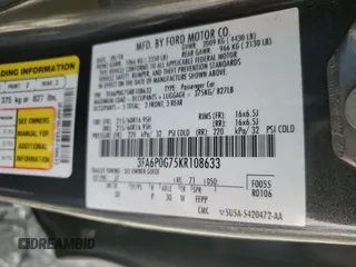 2019 Ford Fusion S with VIN 3FA6P0G75KR108633, listed as a Copart auction lot 48537705 with Not Provided miles and Clean Title. Bid and sale history available at DreamBid. Image 12.