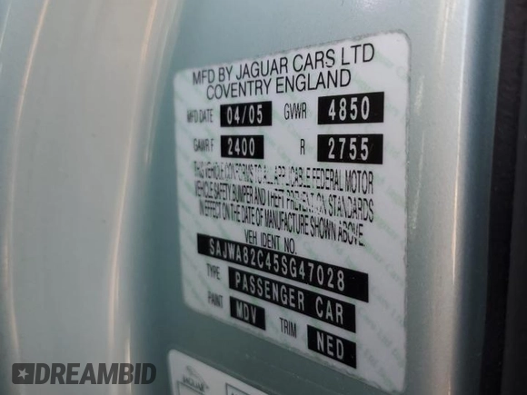 2005 Jaguar XJ Vanden Plas with VIN SAJWA82C45SG47028, listed as a Copart auction lot 49224525 with Not provided miles and Salvage title. Bid and sale history available at DreamBid. Image 13.