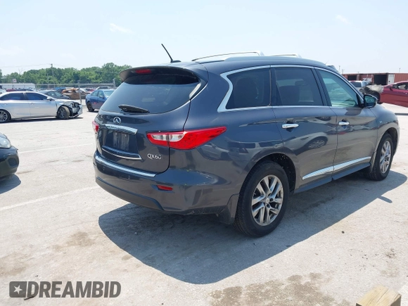 2014 Infiniti QX60 with VIN 5N1AL0MM6EC508693, listed as a IAAI auction lot 42466239 with 174,927 mi miles and . Bid and sale history available at DreamBid. Image 4.