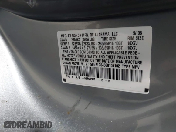 2006 Honda Odyssey EX with VIN 5FNRL38456B101102, listed as a IAAI auction lot 41861721 with 232,819 mi miles. Bid and sale history available at carsss.com. Image 9.