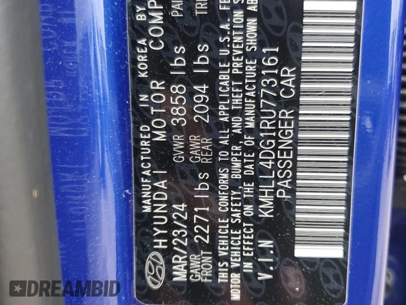 2024 Hyundai Elantra SE z VIN KMHLL4DG1RU773161, wystawiony jako Copart lot #53343915 z przebiegiem 20 360 mil mil oraz Szkoda całkowita • Salvage title. Historia ofert i sprzedaży dostępna na DreamBid. Obrazek 12.