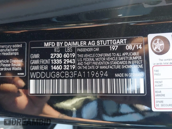 2015 Mercedes-Benz S 550 with VIN WDDUG8CB3FA119694, listed as a IAAI auction lot 42022141 with 181,590 mi miles and . Bid and sale history available at carsss.com. Image 9.
