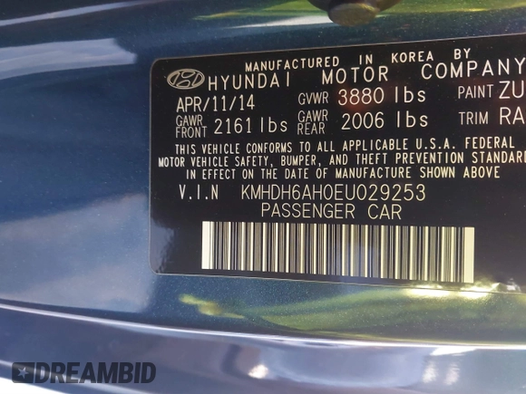 2014 Hyundai Elantra z VIN KMHDH6AH0EU029253, wystawiony jako IAAI lot #40811324 z przebiegiem 141 003 mil mil oraz . Historia ofert i sprzedaży dostępna na DreamBid. Obrazek 9.