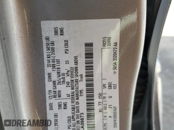 2020 Ford Ranger XL with VIN 1FTER4EH8LLA09873, listed as a Copart auction lot 56424095 with 105,142 mi miles and Salvage title. Bid and sale history available at DreamBid. Image 12.