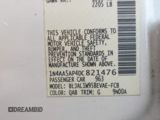 2013 Nissan Maxima SV with VIN 1N4AA5AP4DC821476, listed as a IAAI auction lot 41782887 with 140,956 mi miles and . Bid and sale history available at DreamBid. Image 9.