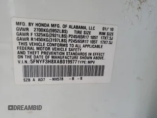 2010 Honda Pilot Touring with VIN 5FNYF3H8XAB019977, listed as a Copart auction lot 75955974 with 136,873 mi miles and Salvage Title. Bid and sale history available at DreamBid. Image 13.