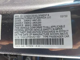 2022 Honda Accord Touring with VIN 1HGCV3F96NA011657, listed as a IAAI auction lot 41701375 with 13,681 mi miles and . Bid and sale history available at DreamBid. Image 9.