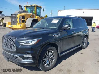 2018 Infiniti QX80 with VIN JN8AZ2NF7J9663781, listed as a IAAI auction lot 41685502 with 112,876 mi miles. Bid and sale history available at carsss.com. Image 2.
