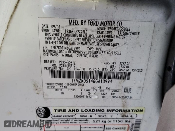 2006 Ford Freestyle SEL z VIN 1FMZK05146GA13994, wystawiony jako Copart lot #54531245 z przebiegiem 216 497 mil mil oraz Szkoda całkowita • Salvage title. Historia ofert i sprzedaży dostępna na DreamBid. Obrazek 13.