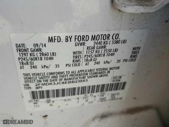 2014 Ford Edge SEL with VIN 2FMDK3JC8EBB23553, listed as a Copart auction lot 88727845 with 155,440 mi miles and Salvage Title. Bid and sale history available at carsss.com. Image 13.