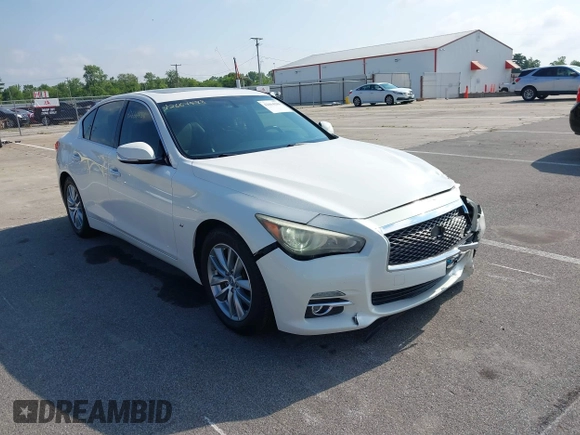 2014 Infiniti Q50 Sport with VIN JN1BV7AR4EM698230, listed as a IAAI auction lot 42664588 with 129,411 mi miles and . Bid and sale history available at DreamBid. Image 1.