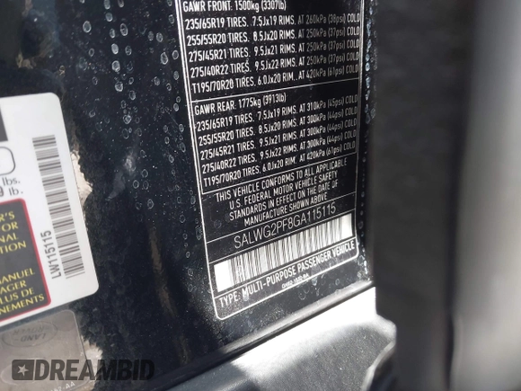 2016 Land Rover Range Rover Sport SE with VIN SALWG2PF8GA115115, listed as a IAAI auction lot 42049930 with 76,611 mi miles and . Bid and sale history available at DreamBid. Image 9.