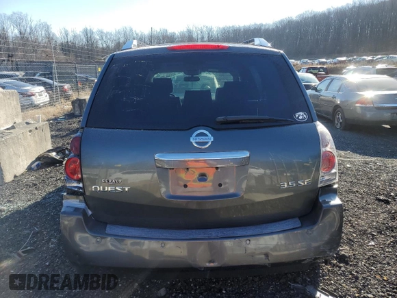 2008 Nissan Quest with VIN 5N1BV28U08N116662, listed as a Copart auction lot 84849304 with 0 mi miles and Salvage Title. Bid and sale history available at carsss.com. Image 6.