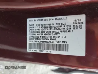 2021 Honda Odyssey Touring with VIN 5FNRL6H86MB021678, listed as a Copart auction lot 85002174 with 103,166 mi miles and Salvage Title. Bid and sale history available at carsss.com. Image 15.