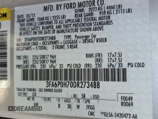2013 Ford Fusion SE with VIN 3FA6P0H70DR273488, listed as a Copart auction lot 50779095 with 150,661 mi miles and Clean Title. Bid and sale history available at carsss.com. Image 12.