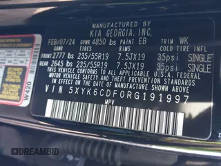 2024 Kia Sportage X-Line with VIN 5XYK6CDF0RG191997, listed as a IAAI auction lot 41612341 with 5,833 mi miles and . Bid and sale history available at carsss.com. Image 9.