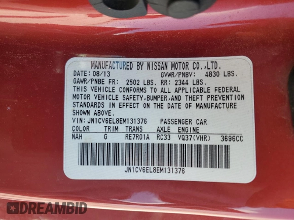 2014 Infiniti Q60 z VIN JN1CV6EL8EM131376, wystawiony jako Copart lot #53483285 z przebiegiem 104 496 mil mil oraz Szkoda całkowita • Salvage title. Historia ofert i sprzedaży dostępna na DreamBid. Obrazek 14.