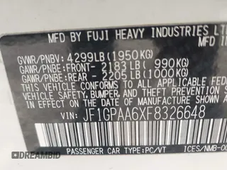 2015 Subaru Impreza 2.0i z VIN JF1GPAA6XF8326648, wystawiony jako IAAI lot #42145029 z przebiegiem 194 037 mil mil oraz . Historia ofert i sprzedaży dostępna na DreamBid. Obrazek 9.