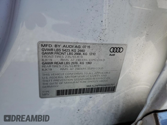 2016 Audi Q5 Premium Plus z VIN WA1L2AFP6GA033701, wystawiony jako Copart lot #58974125 z przebiegiem 79 277 mil mil oraz Szkoda całkowita • Salvage title. Historia ofert i sprzedaży dostępna na DreamBid. Obrazek 14.